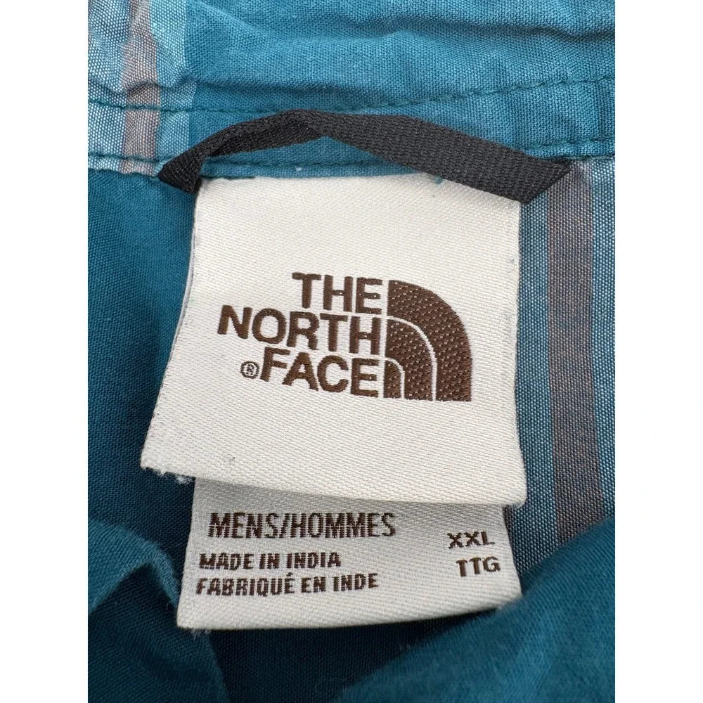 The‎ North Face Men's Striped Short Sleeve Button Up Shirt XXL Teal Gray